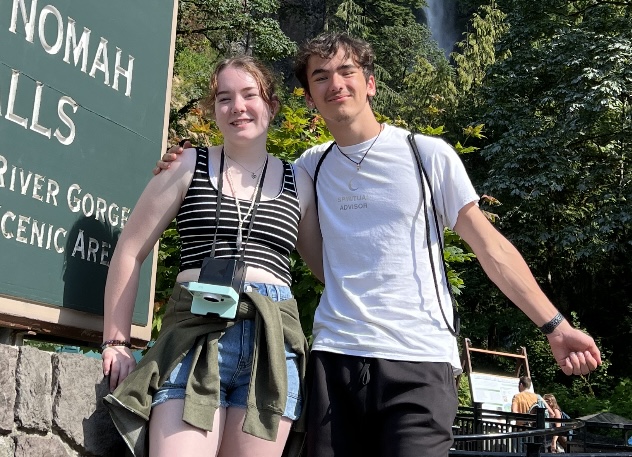 My girlfriend Bella and I at Multnomah Falls in Oregon
